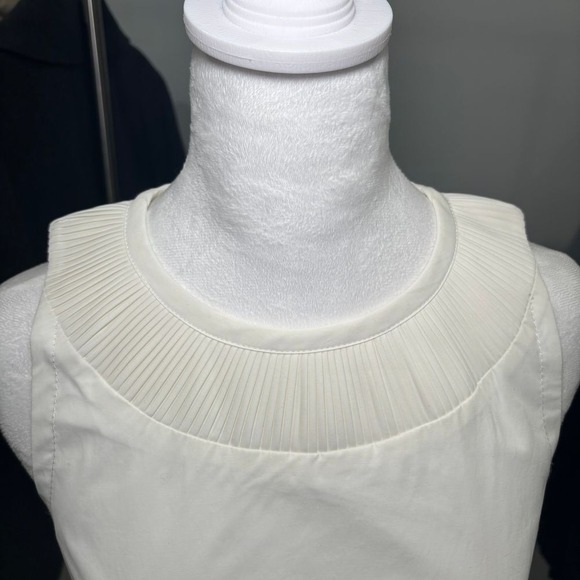 Banana Republic NWOT White Sleeveless Dress‎ 4 Pleated Neck Cotton Pockets - Picture 4 of 10
